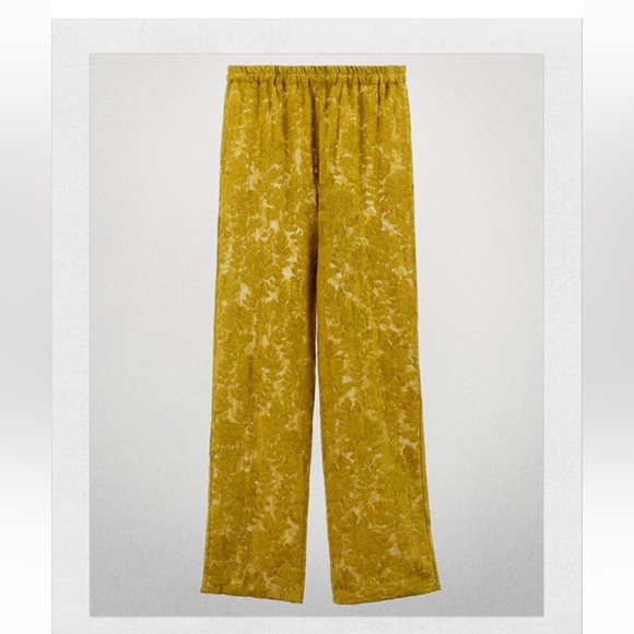 NWT ZARA MUSTARD YELLOW LACE PANTS SZ S UNLINED - Picture 1 of 3